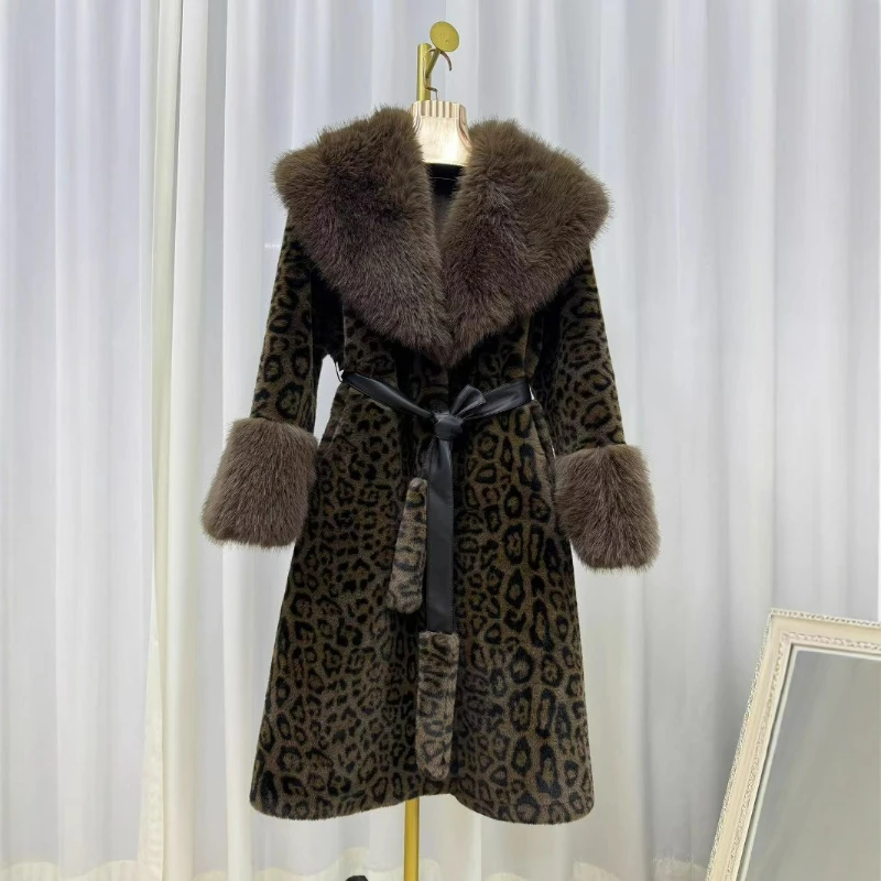 

Autumn Winter New Mink Fur Fashionable Leopard Print Women's Loose Temperament Noble Fur One-piece Coat Temperament Commuting