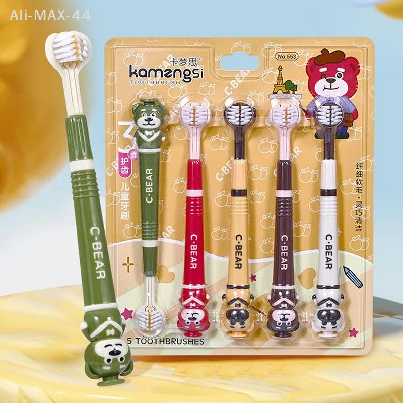 5PCS Children's Soft Bristles Toothbrush 3-Sided Raised Tongue Coating Brush for Comprehensive Cleaning - Dopamine Design