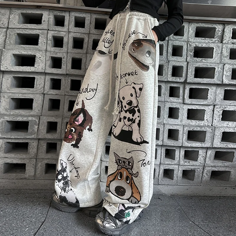 autumn teeenage girls sport printed wide leg pants 4 6 8 10 12 14  junior Casual Cartoon kids trousers children fall clothes