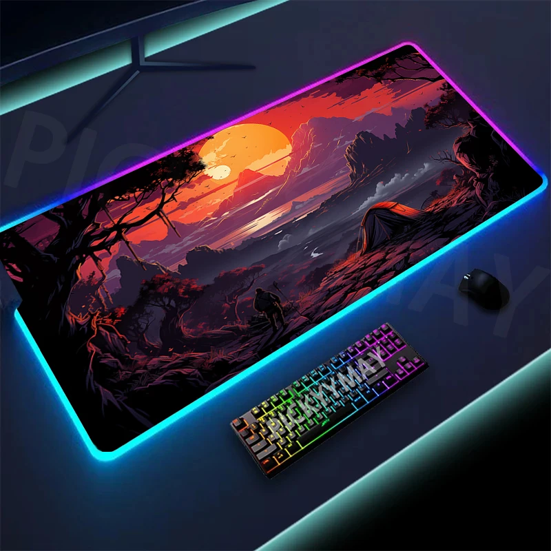 

Landscape RGB Gaming Mousepad Big LED Gamer Mousepads PC Desk Mat Luminous Mouse Pad Large Keyboard Mats Table Rug With Backlit