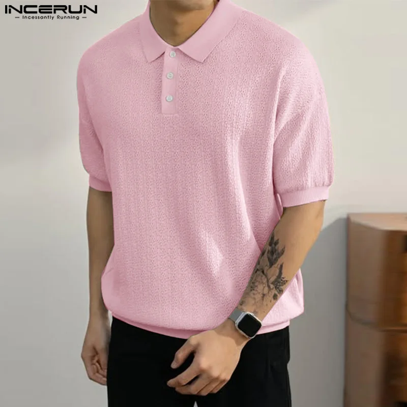 

INCERUN Men Shirt Lapel Short Sleeve Korean Style Loose Shirts Men Summer Tops Streetwear 2021 Solid Casual Men Clothing S-5XL
