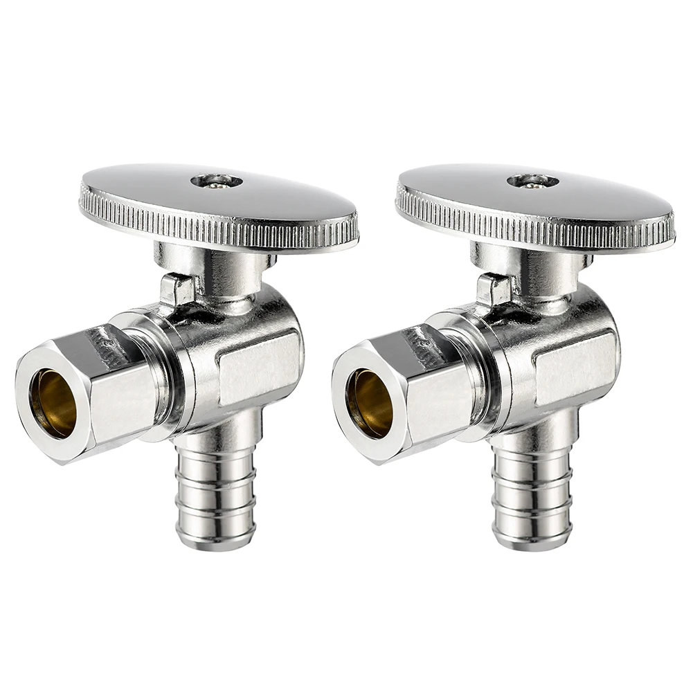 1/2 Inch PEX To 3/8 Inch OD Compression Angle Shut Off Valves, 2-Pack For Kitchen Bathroom And Toilet, Sink, Washer