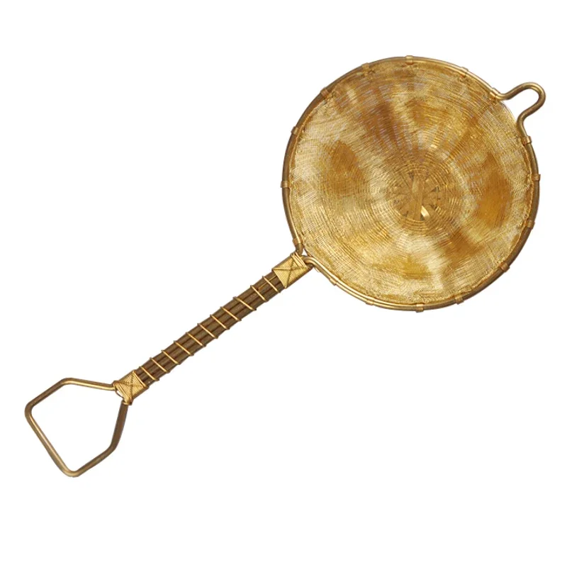 Traditional Hand-Woven Brass Tea Strainer Pure Copper Woven Funnel Tea Filter Mesh Gold Mesh Coffee Filter Screen