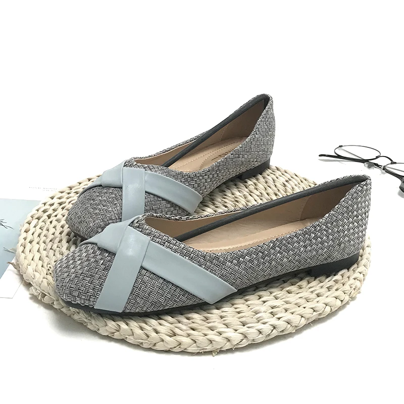 2022 New Women Nude Shoes for Women Flat Heels Gray Black Lady Flats Summer Spring Zapatos Planos De Mujer Square Head 44 45 46