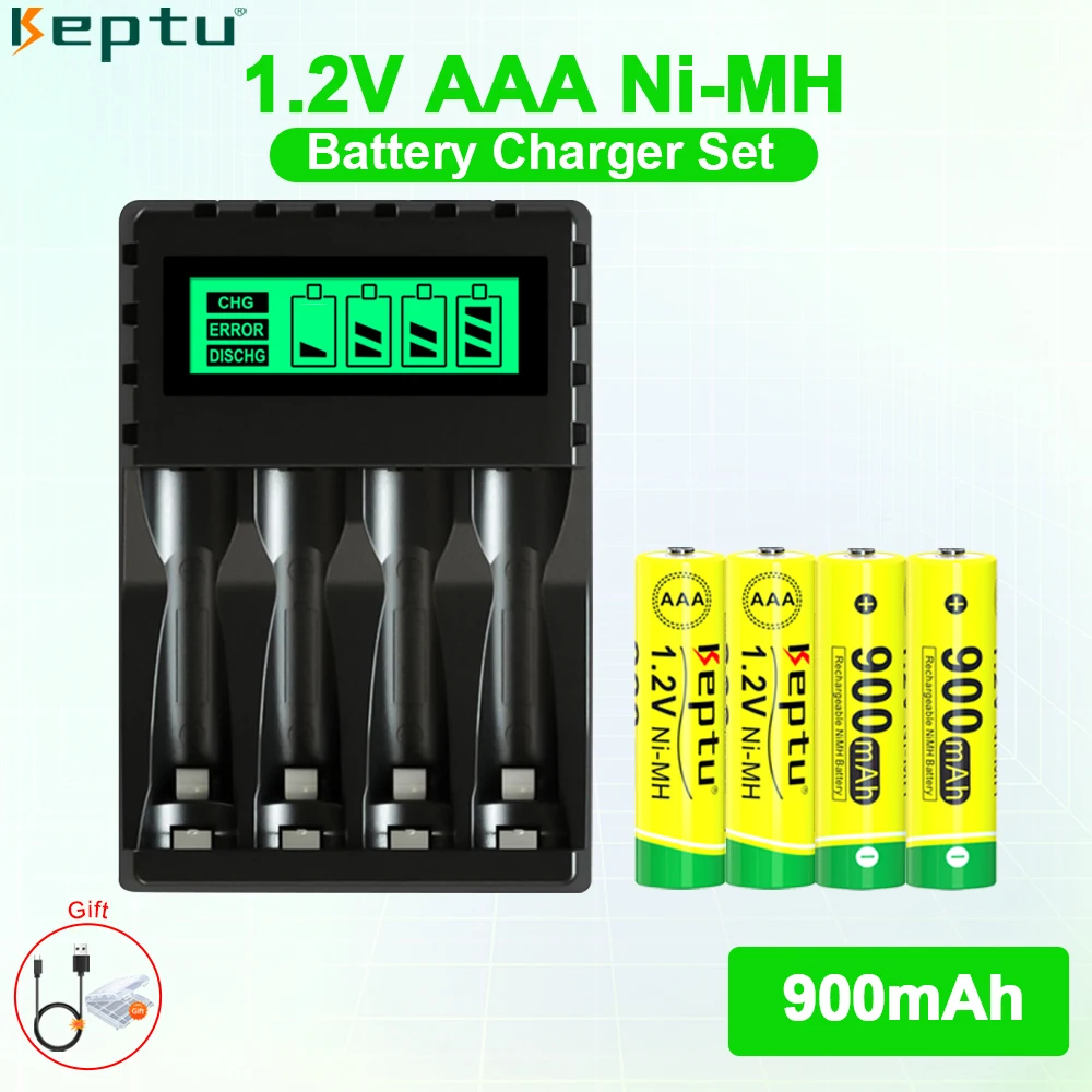 KEPTU 1.2V LCD Display AAA Rechargeable Battery Charger+NI-MH AAA Rechargeable Batteries For Cordless Phone Keyboard Toy