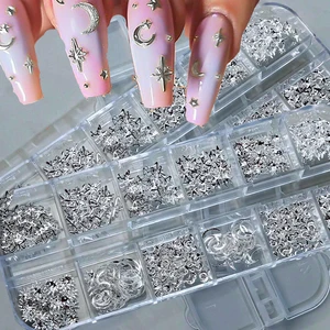 720-980pcs Estrella de plata mezclada/luna/uña cruzada Caballeros 4/6/10 mm Estrella plateada de plata/sol 3D Manicura de plata de plata 10 mejores amuletos de ventas de uñas - №9