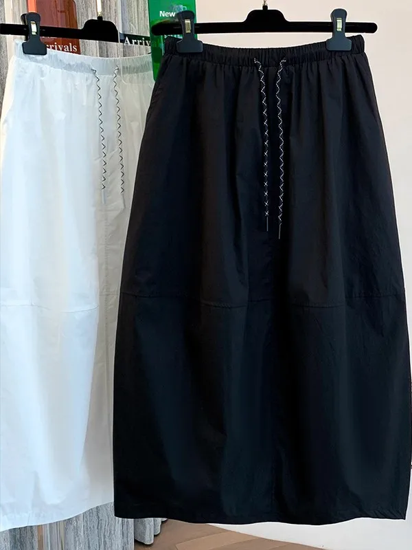 Falda Midi acampanada Simple de Color versátil, faldas de verano adelgazantes con cintura elástica Dstring de talla grande para mujer