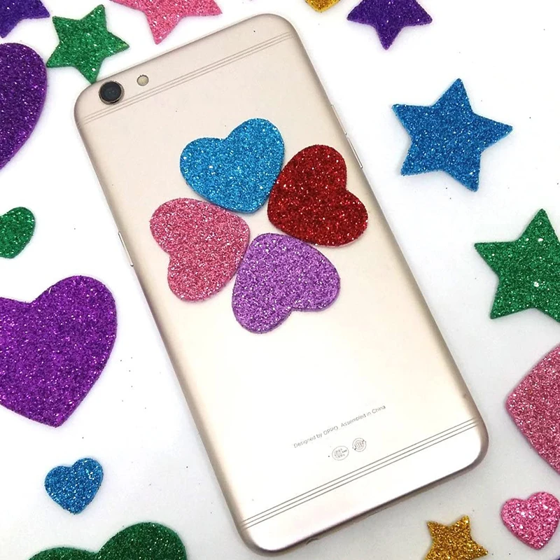 50-250pcs Colorful Glitter Foam Stickers Self Adhesive Stars Hearts Kid\'s Arts Craft Supplies Greeting Cards Home Decoration Toy