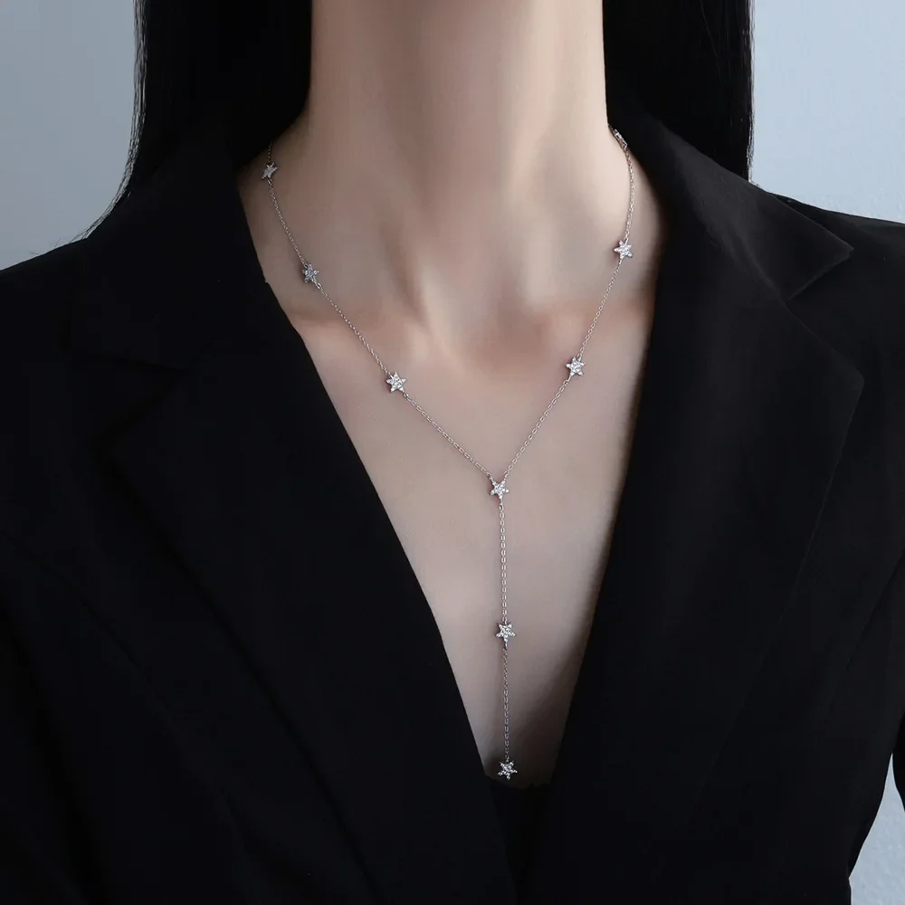 2024 New Star Tassel Long Necklace Women's S925 Pure Silver Accessories Small and Versatile New Minimalist Design