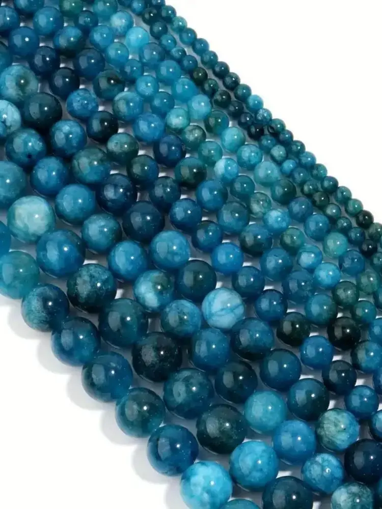 1 sznur naturalnych niebieskich koralików z apatytu, okrągłe koraliki z kamieni szlachetnych 4/6/8mm do samodzielnego tworzenia bransoletek, naszyjników, zawieszek i biżuterii. — 2