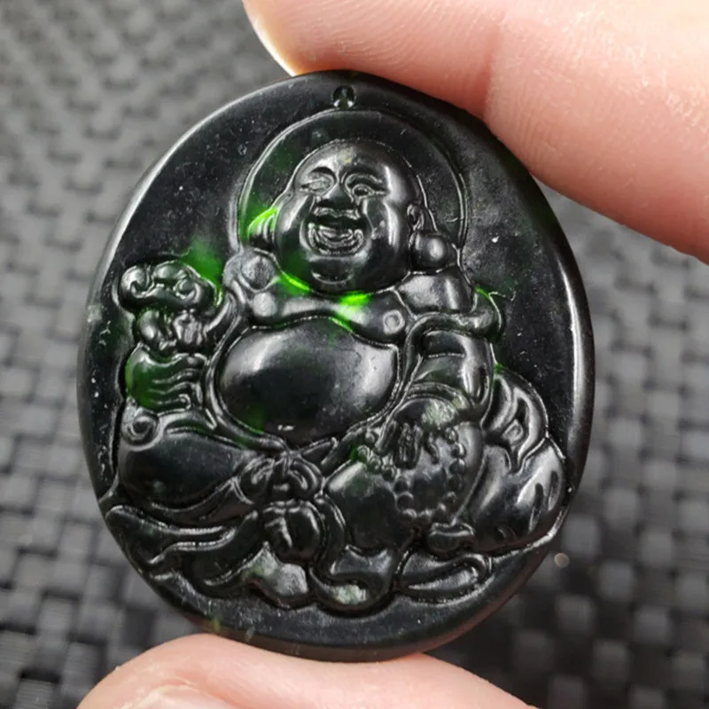 Jade Pendant Xinjiang Hetian Ink Jade Buddha Pendant Dark Green Serpentine Jade Maitreya Buddha Pendant Jade Buddha Statue Jade