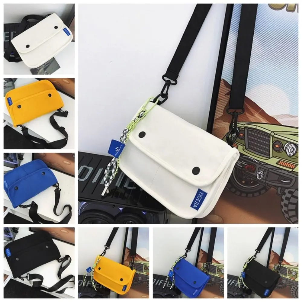 Квадратная сумка для сообщений с несколькими карманами, большая вместительная нейлоновая сумка через плечо в корейском стиле с подвеской, однотонная мужская сумка на плечо