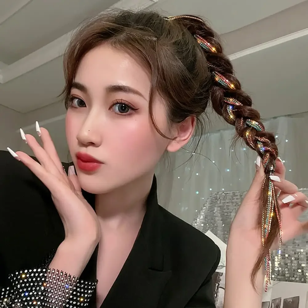 Luxury Bling Long Rhinestones Hair Chains Clip Punk Tassel Hairpin for Women Girl Head Chain Wedding Party Hair Accessories image 5
