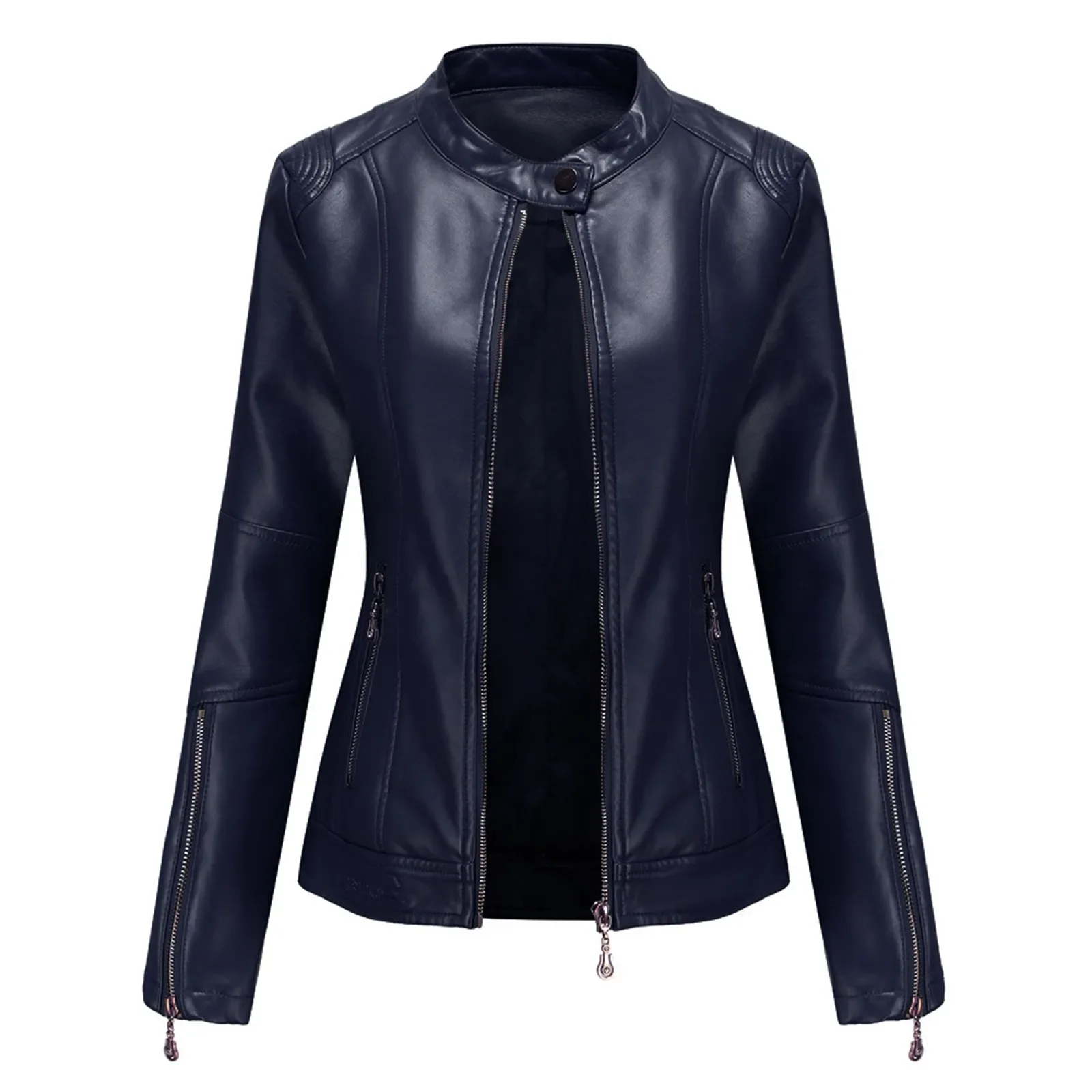 Spring and Autumn New Style Faux Leather Jacket Women's Fashionable Trim Motorcycle Women Coat PU Jacket For Female