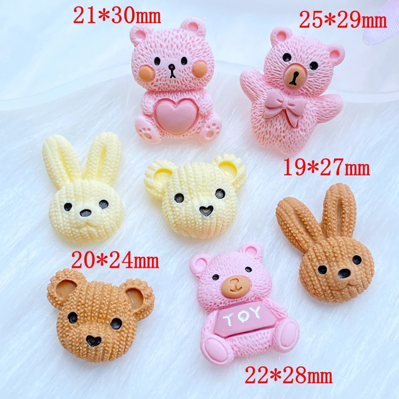 10Pcs/Lot New Mini Cute Cartoon Animal Rabbit / Bear Series Flatback Resin Kawaii Scrapbooking Embellishments Diy Accessories