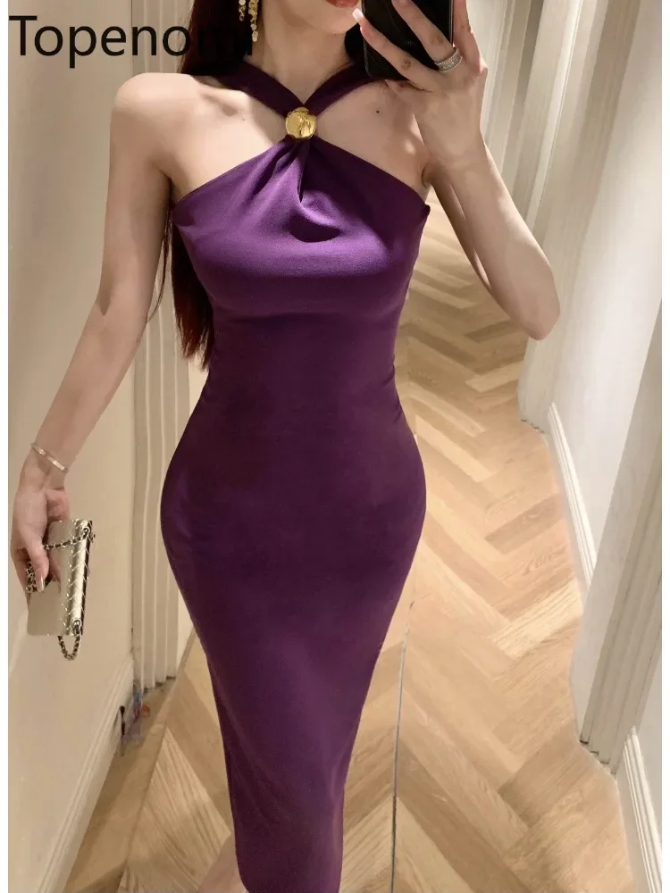 Topenomi-vestido de noche de lujo con hombros descubiertos para mujer, Halter vestido de noche con cuello Sexy, cintura lisa, ajustado, vestido de fiesta de graduación, Elegantes