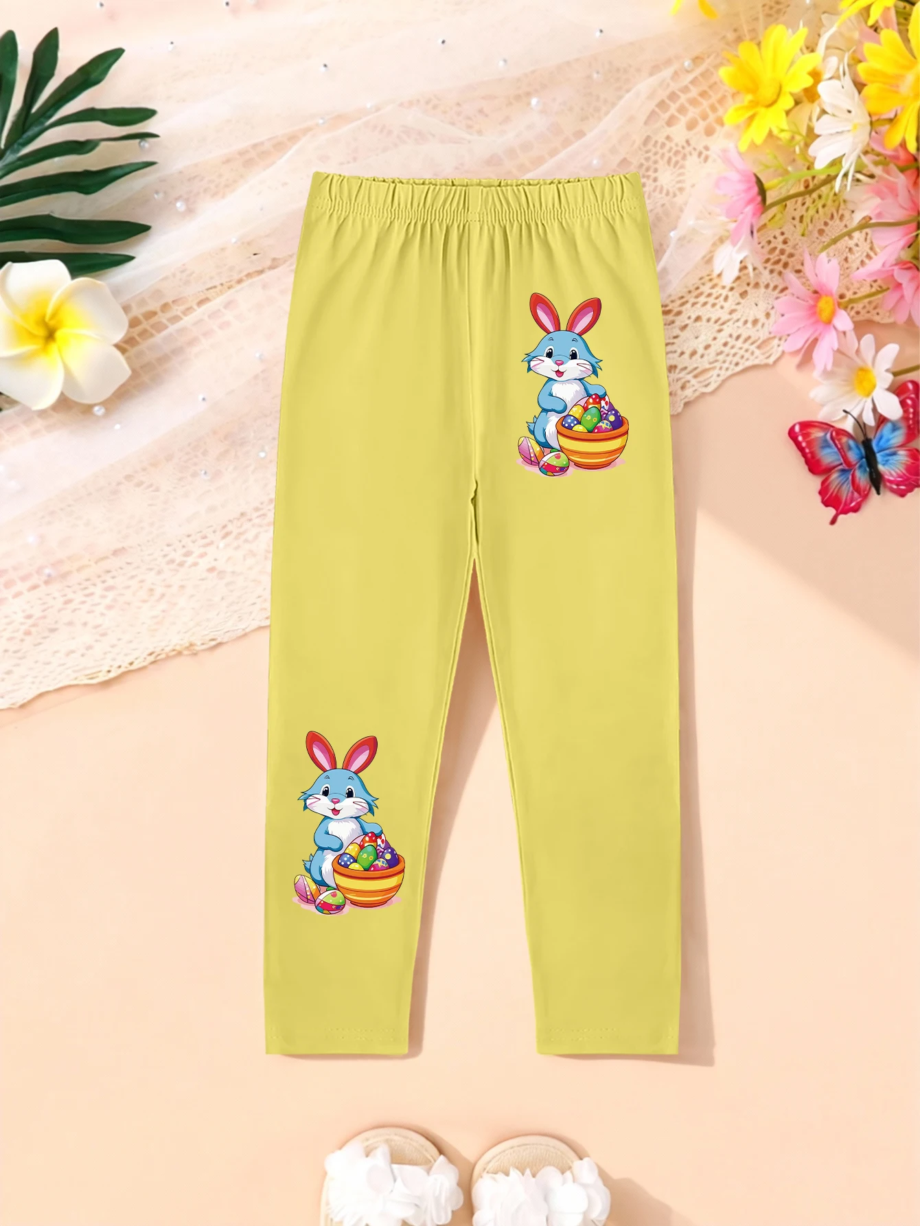 1 pieces: Easter Day Cartoon Rabbit with Egg Print Girls' Sweet Leggings for Autumn