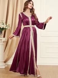 Autunno musulmano Abaya per le donne 2 pezzi vestito Set raso setoso Maxi a-line abiti da festa Kimono arabo saudita Dubai caftano islamico