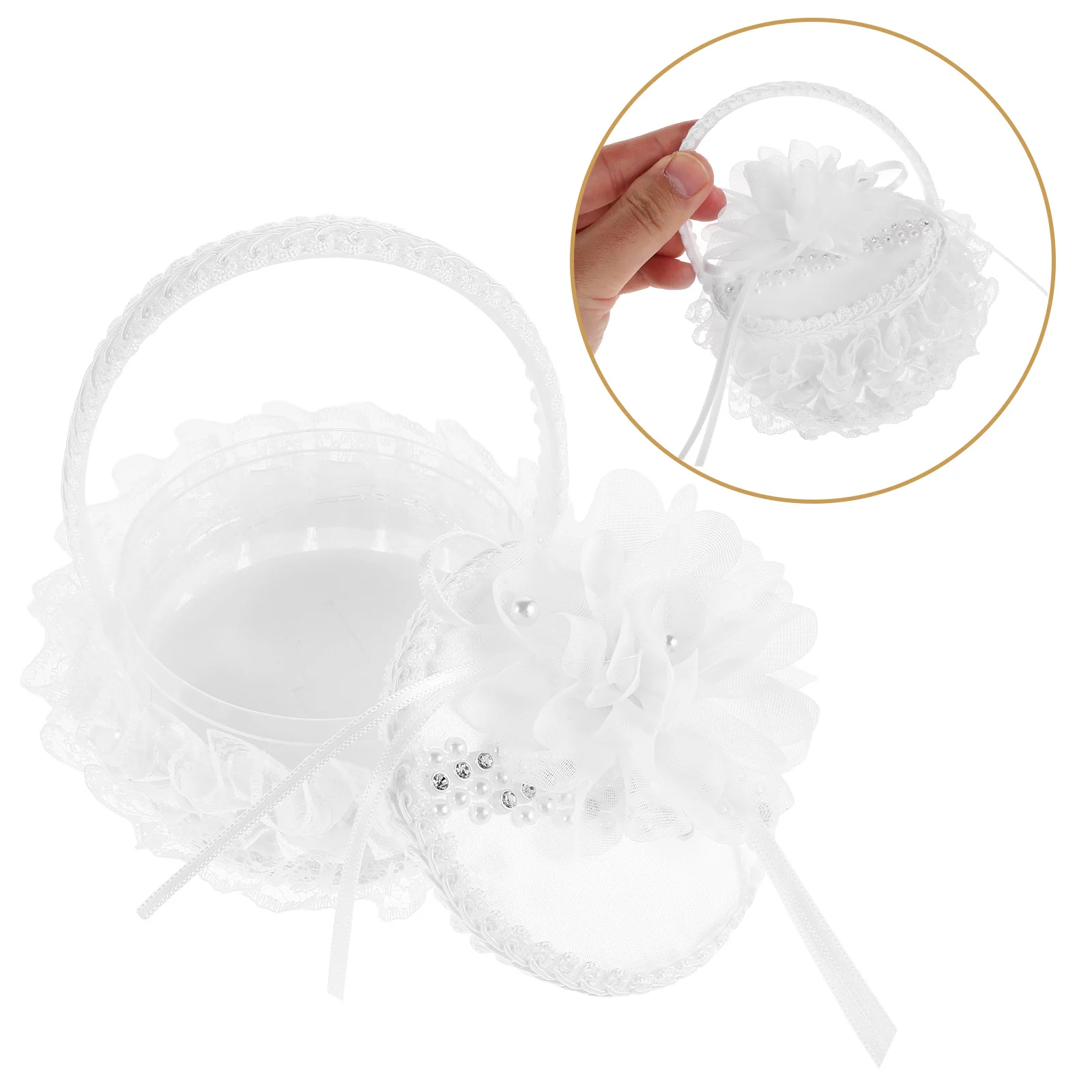 صندوق خاتم زفاف أنيق من الدانتيل الأبيض لملحقات خطوبة فتاة الزهور سلة اقتراح على شكل قماش عالي الجودة من البلاستيك