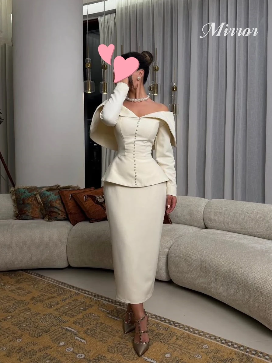 

Mirror Dress Elegant Vintage Sweet Beige Pearls Off the Shoulder New Customize Formal Occasion Prom Dress Evening Party Gowns