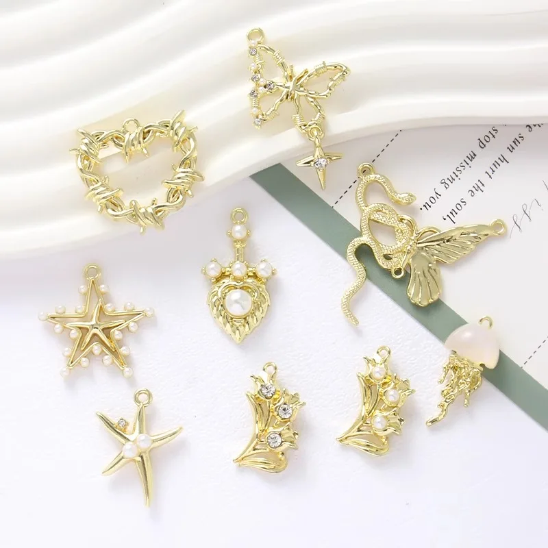 

Подвеска из сплава золотого цвета с сердцем/бабочкой/крестом/пентаграммой, браслет ручной работы, ожерелье, серьги, ювелирные аксессуары