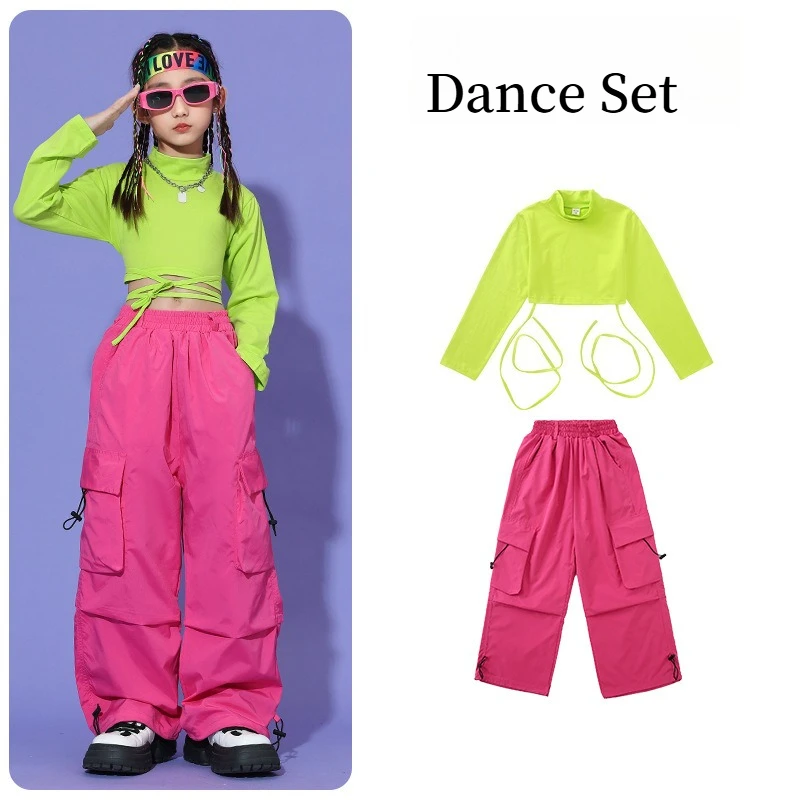 Girls Jazz Hip‑Hop Dance Suit Kids Cool Street Dance Sweet Stylish Outfit for Training Class Catwalk Show Stage Performance Wear