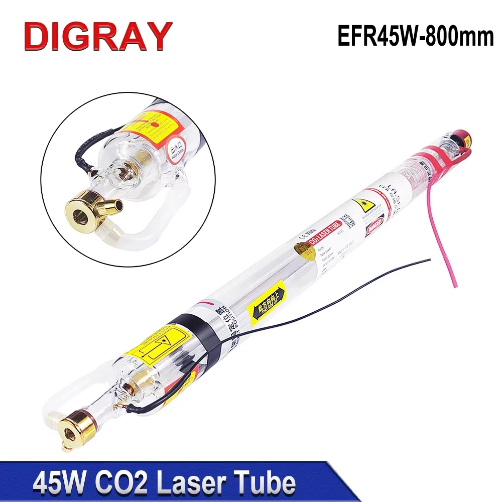 

DIGRAY EFR 45 Вт Co2 Лазерная трубка Диаметр 50 мм Длина 800 мм Лазерная стеклянная лампа для гравировального станка Co2