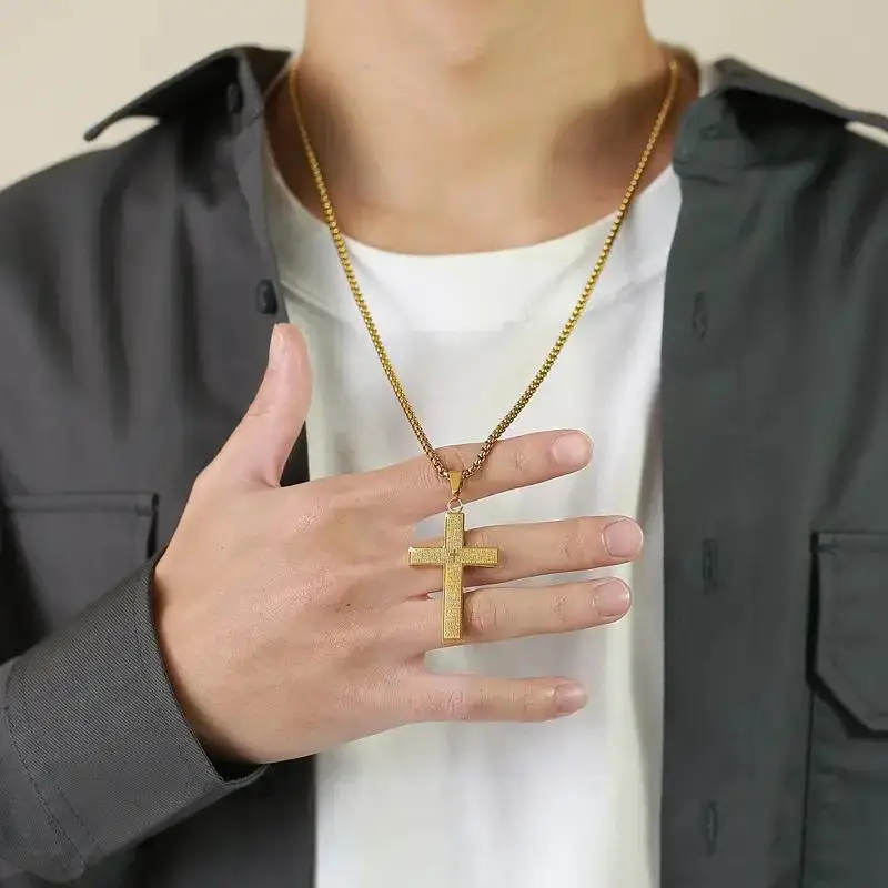 

Hot Selling Pendant Necklace For Men Women Stainless Steel Cross Charm 2mm Box Chain Necklace Black Silver Gold Color Jewelry