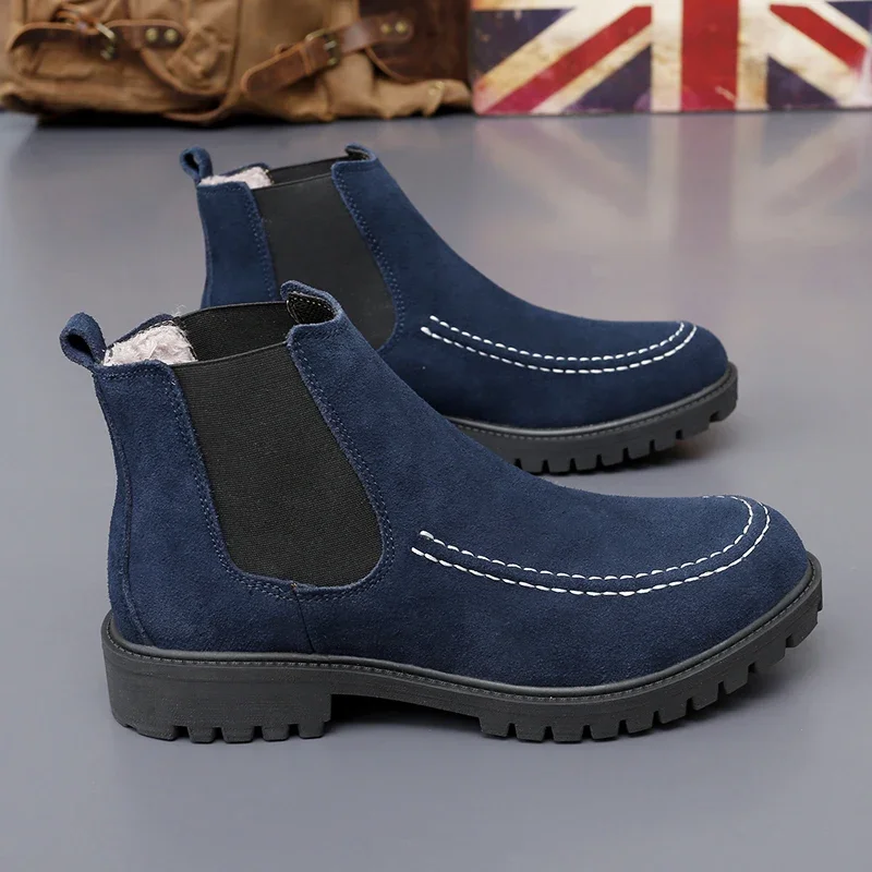 

Men's Chelsea Boots Fashion Suede Ankle Boots Luxury Designer Platform Shoes for Man Plush Keep Warm Winter Boots Zapatos Hombre