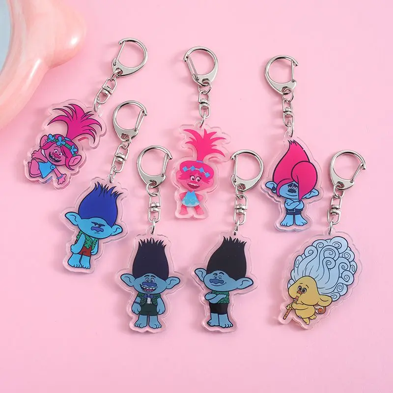 Acrylic Cartoon Anime Pendant Keychains Holder Car Key Chain Key Ring Phone Bag Hanging Jewelry Gifts Accessories Trolls