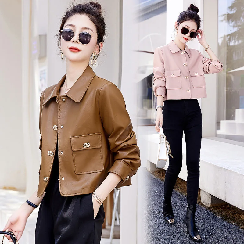 Sheepskin leather jacket for women, small stature, exquisite small fragrant leather jacket for spring and autumn 2024