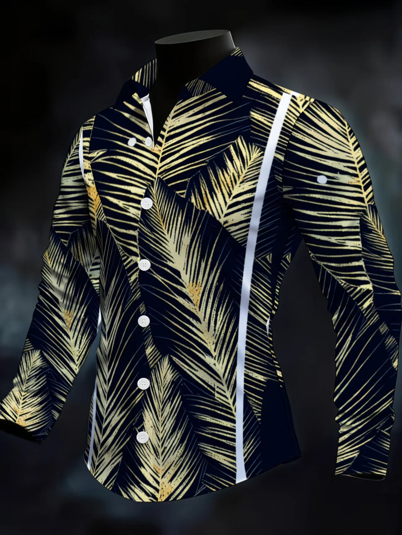 

New men's fashionable luxury long sleeved shirt with high-definition 3D animal print shirt and tree pattern top