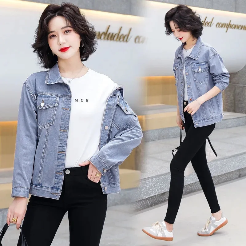 2024 New Spring Autumn Single-breasted Women Denim Jacket fashion Loose Long Sleeve Casual Jeans Coat Female outerwear tide R355