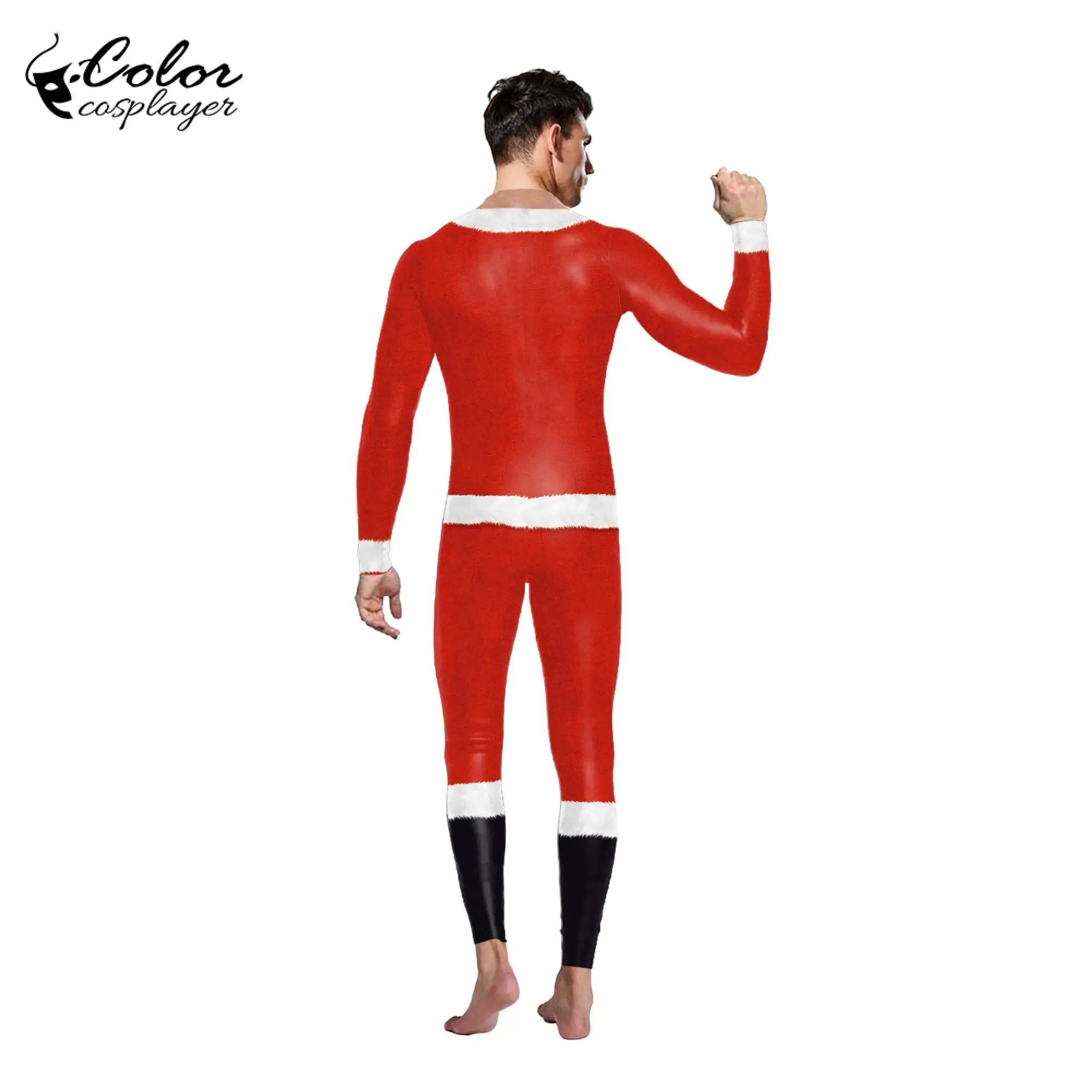 Farbe Cosplayer Weihnachten Party Langarm Cosplay Kostüm Frauen Dünne Overalls Santa Gedruckt Catsuit Zentai Anzug Bodys