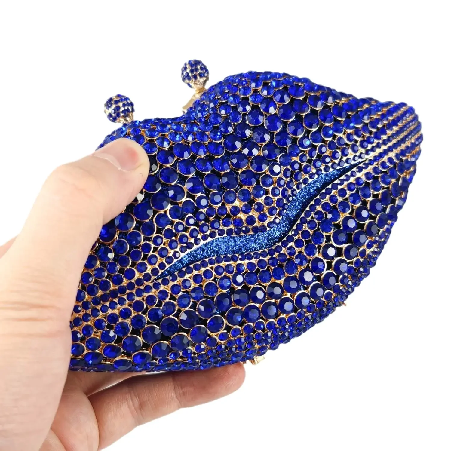 Boutique De FGG Lip Shape Royal Blue Women Crystal Clutch Evening Bags Party Dinner Minaudere Purses Wedding Bridal Handbags