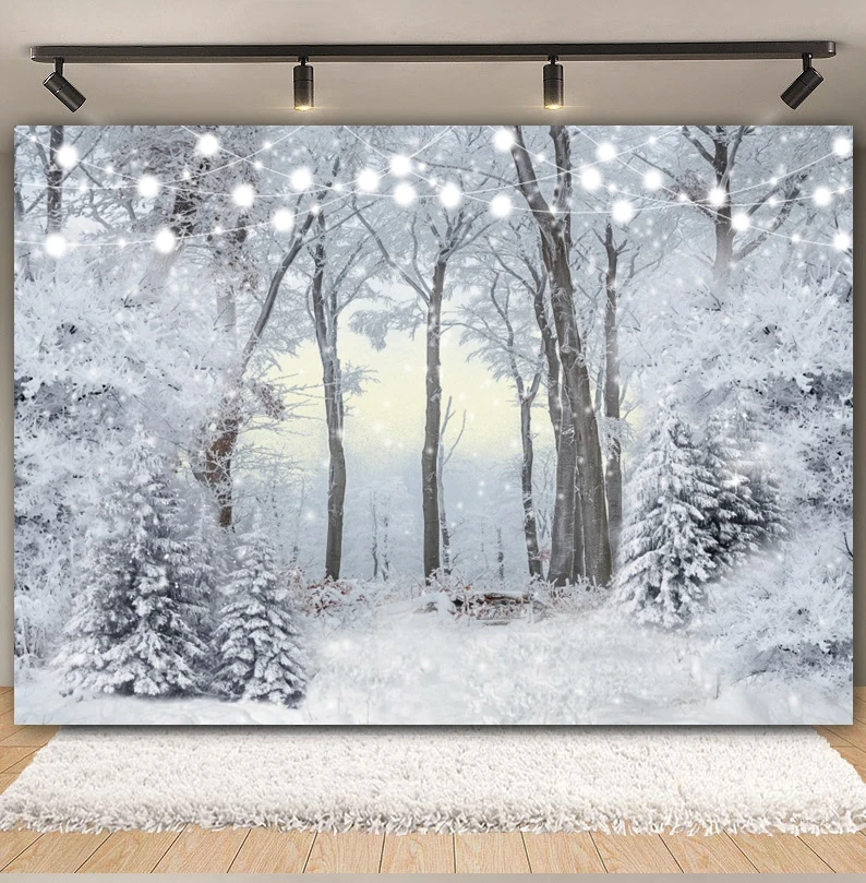 Winter Forest Scene Backdrop for Photography Snow Snowflake Xmas Tree Natural Landscape Christmas Baby Portrait Photo Background
