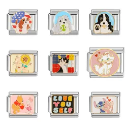 Fashion Women Cartoon Animal Cute Dog Italian Charm Fit 9mm Stainless Steel Bracelet Wholesale Jewelry  DIY Making