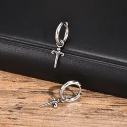 Gothic Sword Shaped Hoop Earrings for Men Boys,Stainless Steel Cross Earrings,Rock Punk Jewelry Anniversary Birthday Gifts