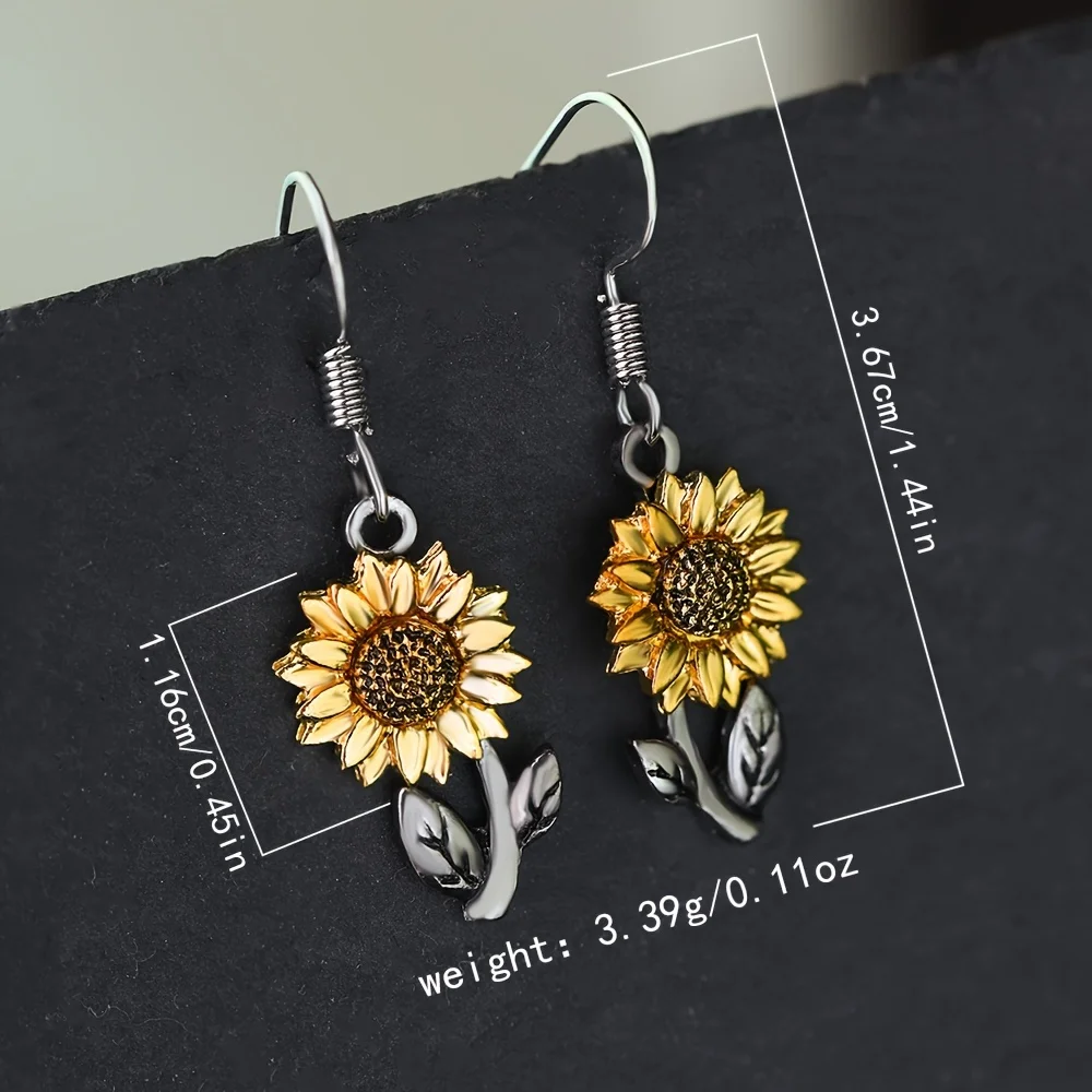 1 pair of vintage two-tone sunflower earrings for ladies' daily decorations Halloween gifts