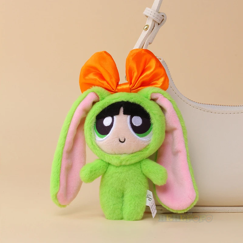 Animal de peluche Powerpuff para niñas, juguete de peluche de conejo, pajarita colgante, muñeca de regalo, 12cm