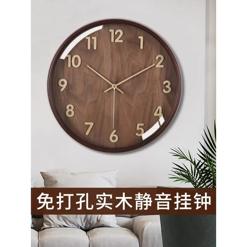 Solid wood silent wall clock living room home Nordic fashion three-dimensional wall clock ins simple quartz clock