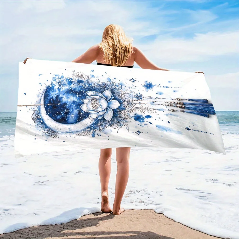 قطعة واحدة من من منشفة الشاطئ بنمط زهور اللوتس الساخنة، قماش بوليستر، قابلة للغسل في الغسالة، مناسبة لحمام السباحة والشاطئ والحمام