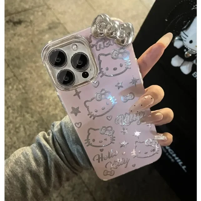 Full Screen Hello Kitty Star Face Bow Strap Phone Case For iPhone 16 15 14 12 13 11 Pro Max XR XS MAX 7 8 PLUS MINI Y2K Cover - náhled 4