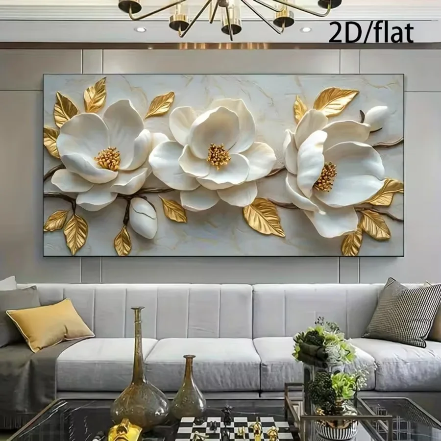 

White Flowers with Golden DIY Diamond Painting Kits 5d Full Diamond Mosaic Embroidery Art Large Size Home Decor