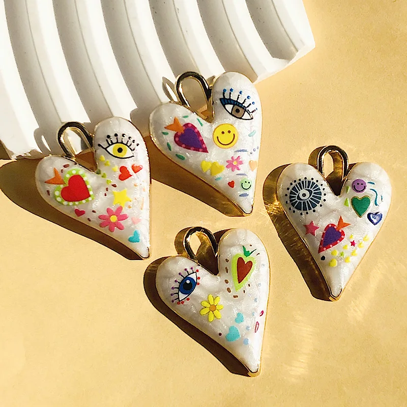 4pcs Valentine Day Colorful Heart Eye Charms Y2K Enamel Pendants For Necklace Earring DIY Jewelry Make