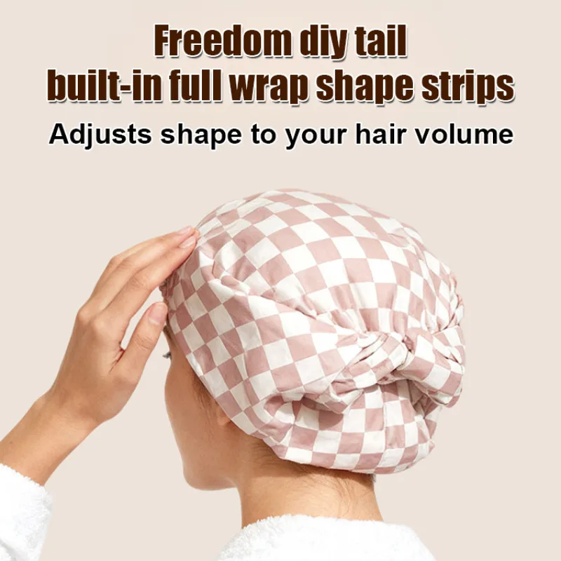 Gorro de Secado de Cabello de Tres Capas de Seda Sintética, Impermeable, con Forro a Cuadros, Antideslizante, No se Deforma Fácilmente