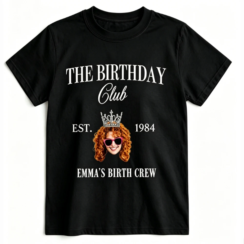 Funny Custom Face Printed Birthday T-Shirt Street Style Heavy Cotton Comfortable Short Sleeve