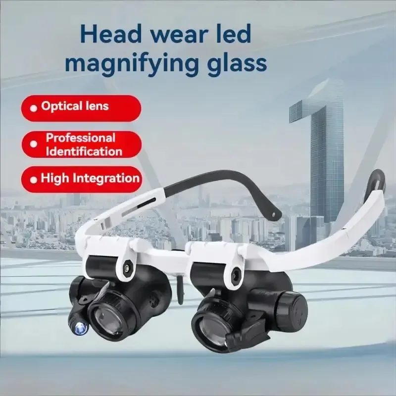 

Head Magnifier Clock Repair Engraving Glasses Antique Jewelry Identification 3 Group Magnification Led Lights Magnify x Lupas