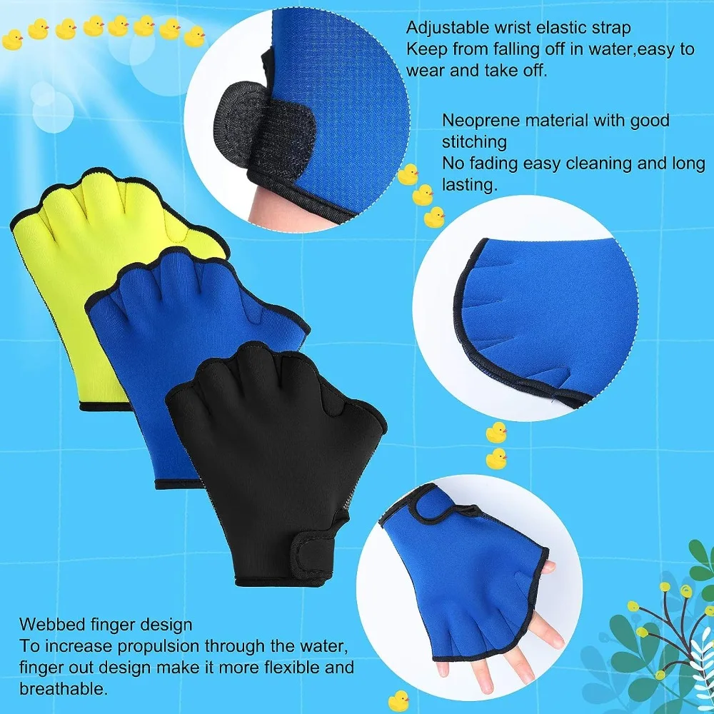 1Pair Webbed Swim Gloves Aquatic Gloves Swimming Training Gloves Hand Paddles Fingerless Aqua Flippers Gloves for Diving Surfing