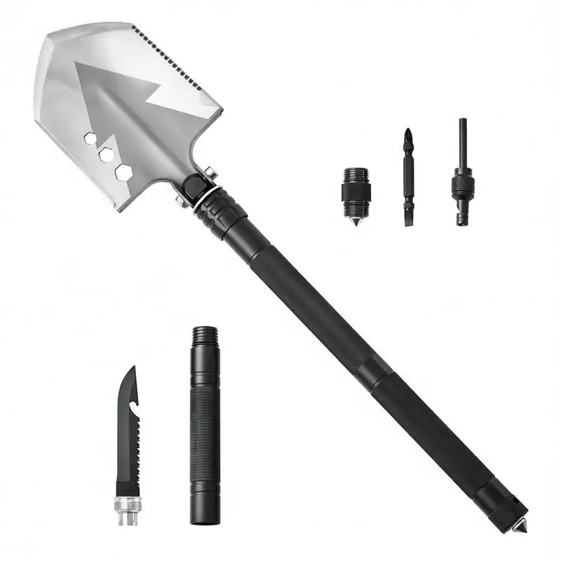 

Survival Shovel, 8 in 1 Camping Shovel Folding Multitool, Military Grade Portable Compact Tactical Shovel, Multifunction for Off-Roading, Camping, Hiking, Outdoor, Survivalist and Emergency